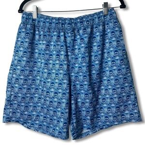 Robert Graham Skull Print Blue Swim Trunks Lined Drawstring NWOT Sz. M